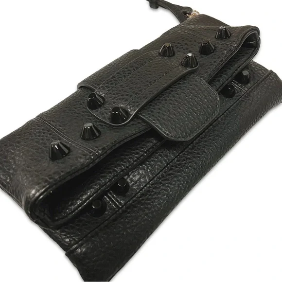 Black Leather Gunmetal Rivets Clutch Crossbody Bag NWOT - Picture 5 of 14